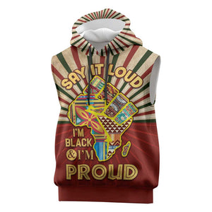 Proud African Sleeveless Hoodie - Hand Up Africa Map Art - African Pride
