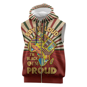 Proud African Sleeveless Zip Hoodie - Hand Up Africa Map Art - African Pride