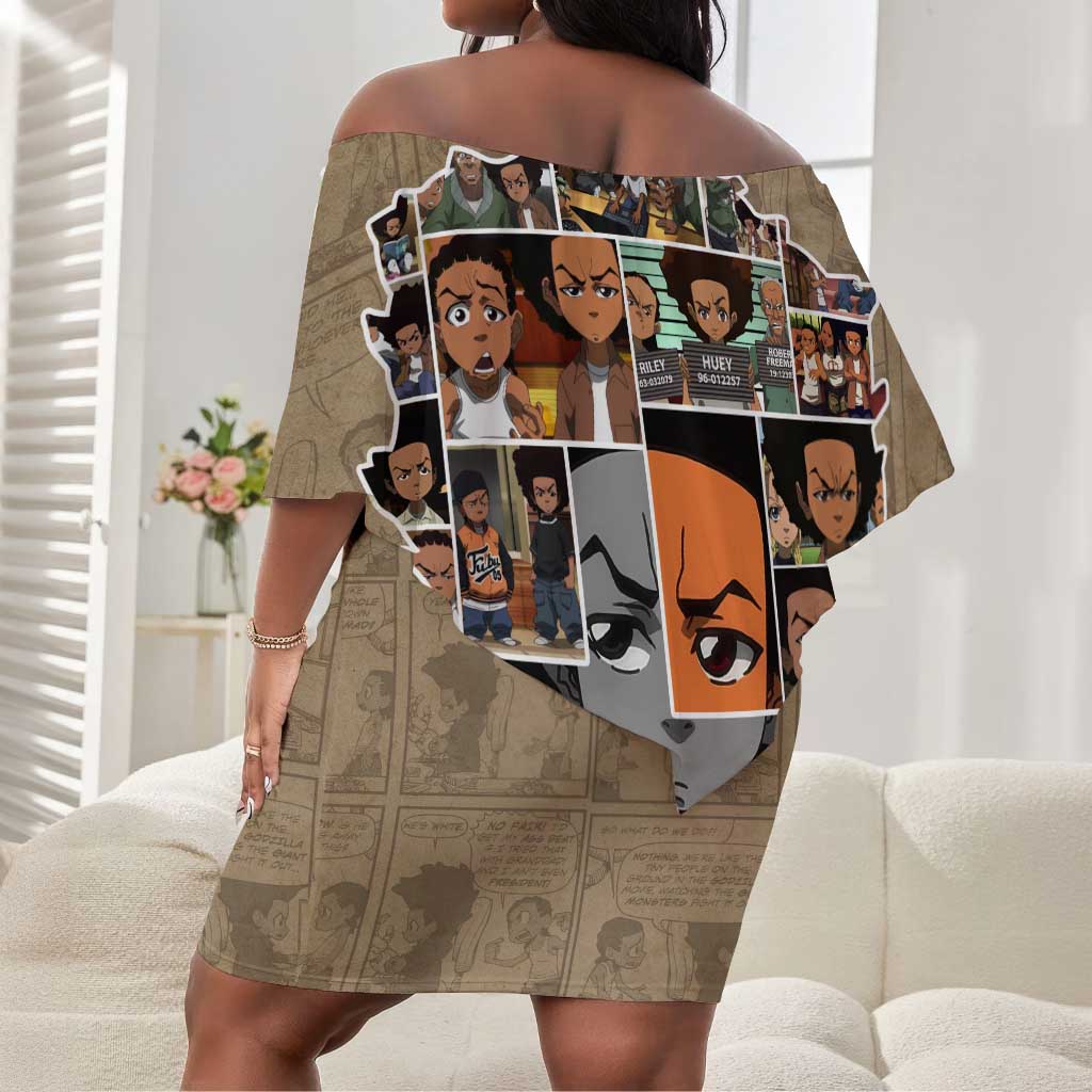 Honoring Huey Freeman - African American Off Shoulder Short Dress