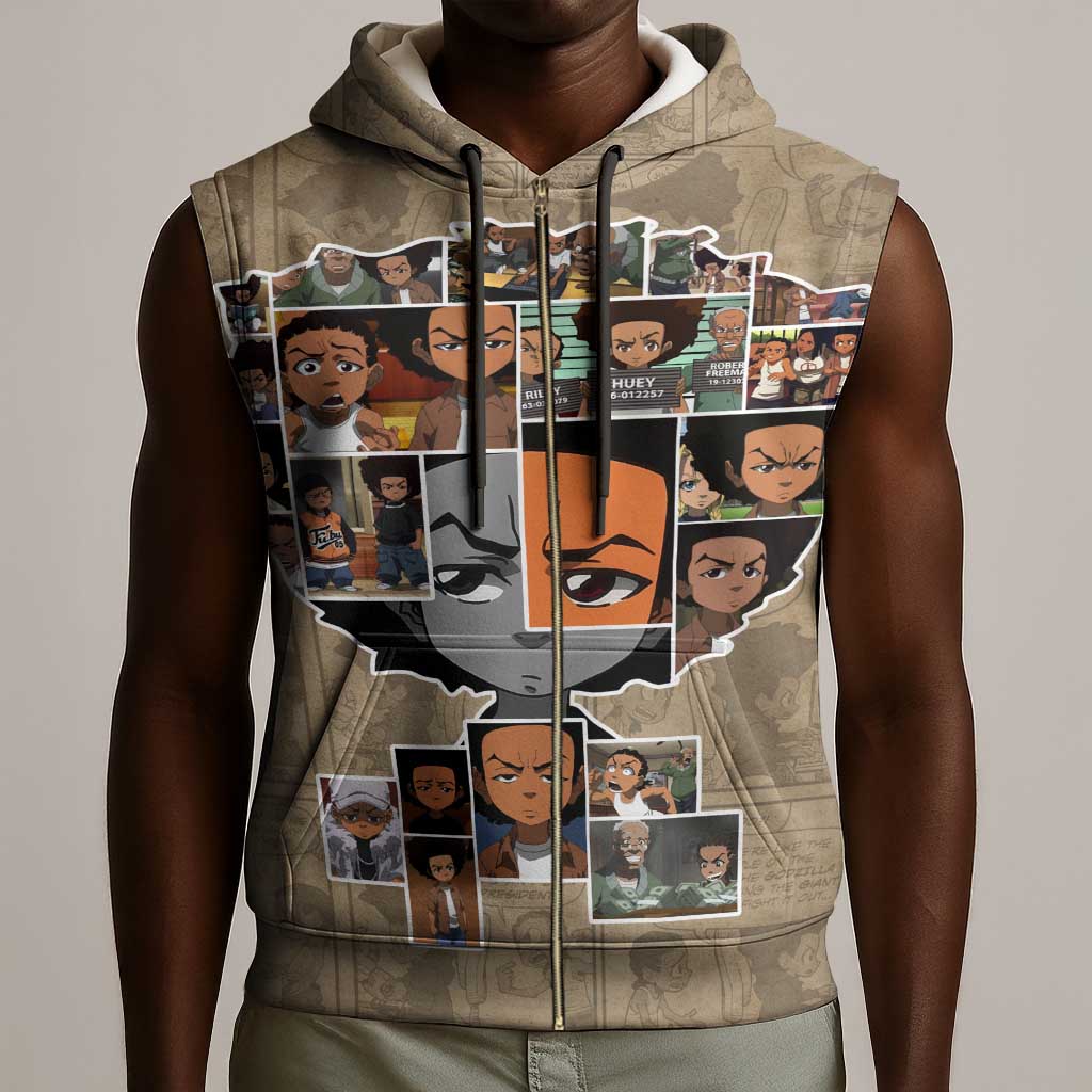 Honoring Huey Freeman - African American Sleeveless Zip Hoodie - African Pride