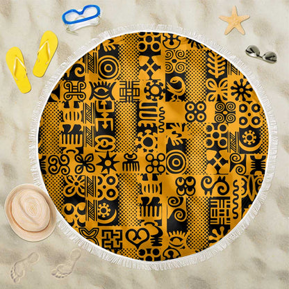 West African Yellow Art - Adinkra Culture Beach Blanket