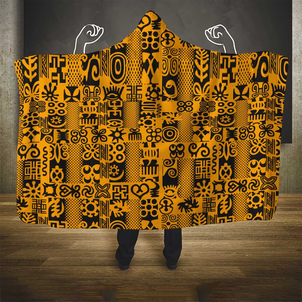 West African Yellow Art - Adinkra Culture Hooded Blanket