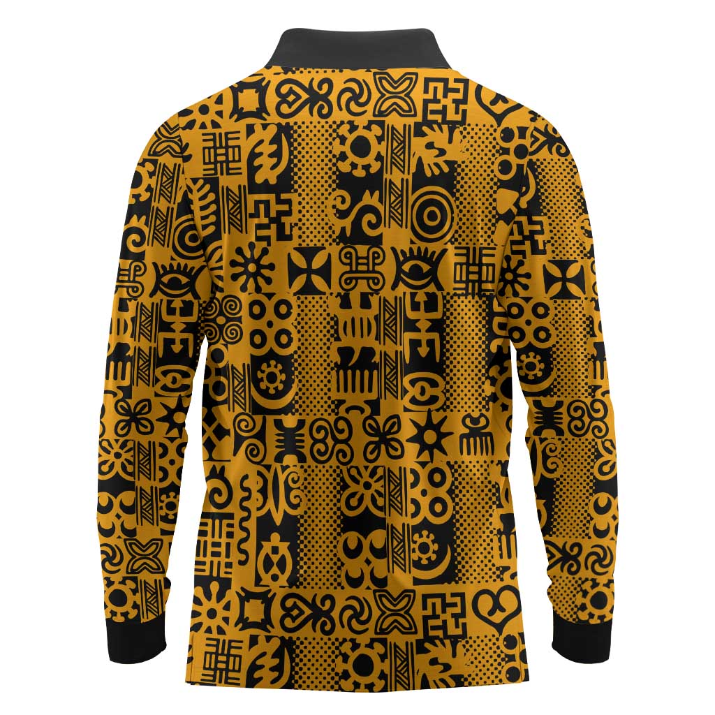 West African Yellow Art - Adinkra Culture Long Sleeve Polo Shirt