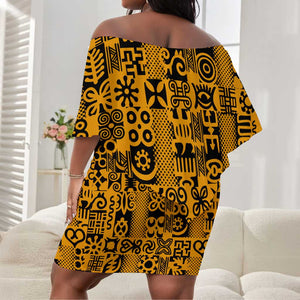 West African Yellow Art - Adinkra Culture Off Shoulder Short Dress