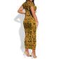 West African Yellow Art - Adinkra Culture Short Sleeve Bodycon Dress DT02