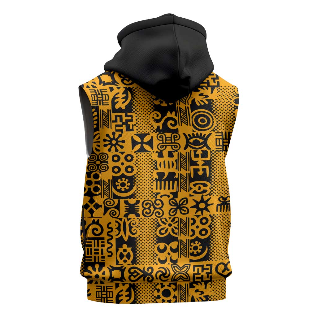 West African Yellow Art - Adinkra Culture Sleeveless Zip Hoodie - African Pride