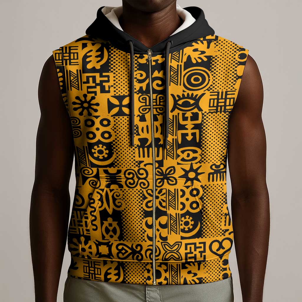 West African Yellow Art - Adinkra Culture Sleeveless Zip Hoodie - African Pride
