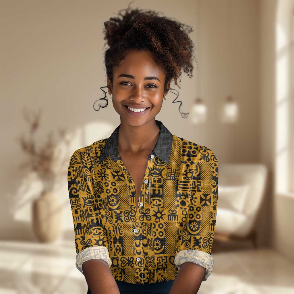 West African Yellow Art - Adinkra Culture Women Casual Shirt DT02