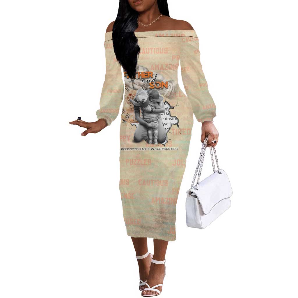 Gift for Dad - Personalized African Father and Son Off The Shoulder Long Sleeve Dress