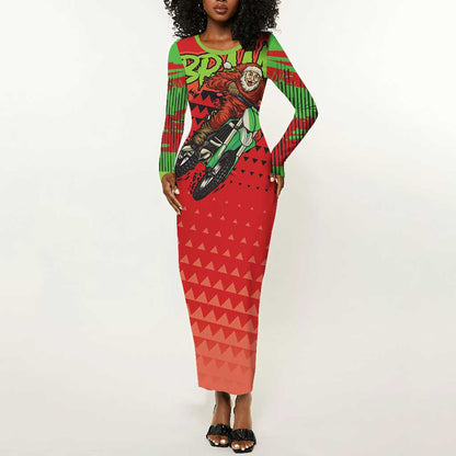 Afro Santa Braaap Long Sleeve Bodycon Dress Motorcross Christmas DT03
