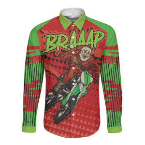 Afro Santa Braaap Long Sleeve Button Shirt Motorcross Christmas