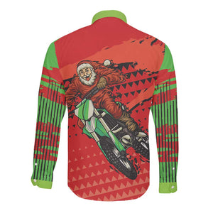 Afro Santa Braaap Long Sleeve Button Shirt Motorcross Christmas