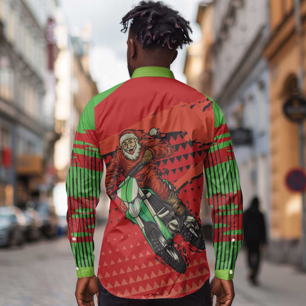 Afro Santa Braaap Long Sleeve Button Shirt Motorcross Christmas