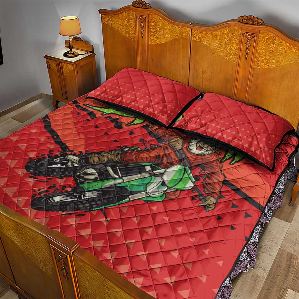 Afro Santa Braaap Quilt Bed Set Motorcross Christmas