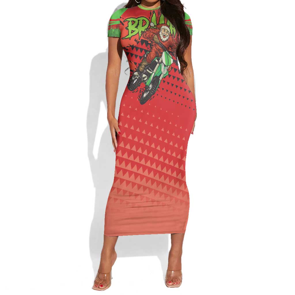 Afro Santa Braaap Short Sleeve Bodycon Dress Motorcross Christmas DT03