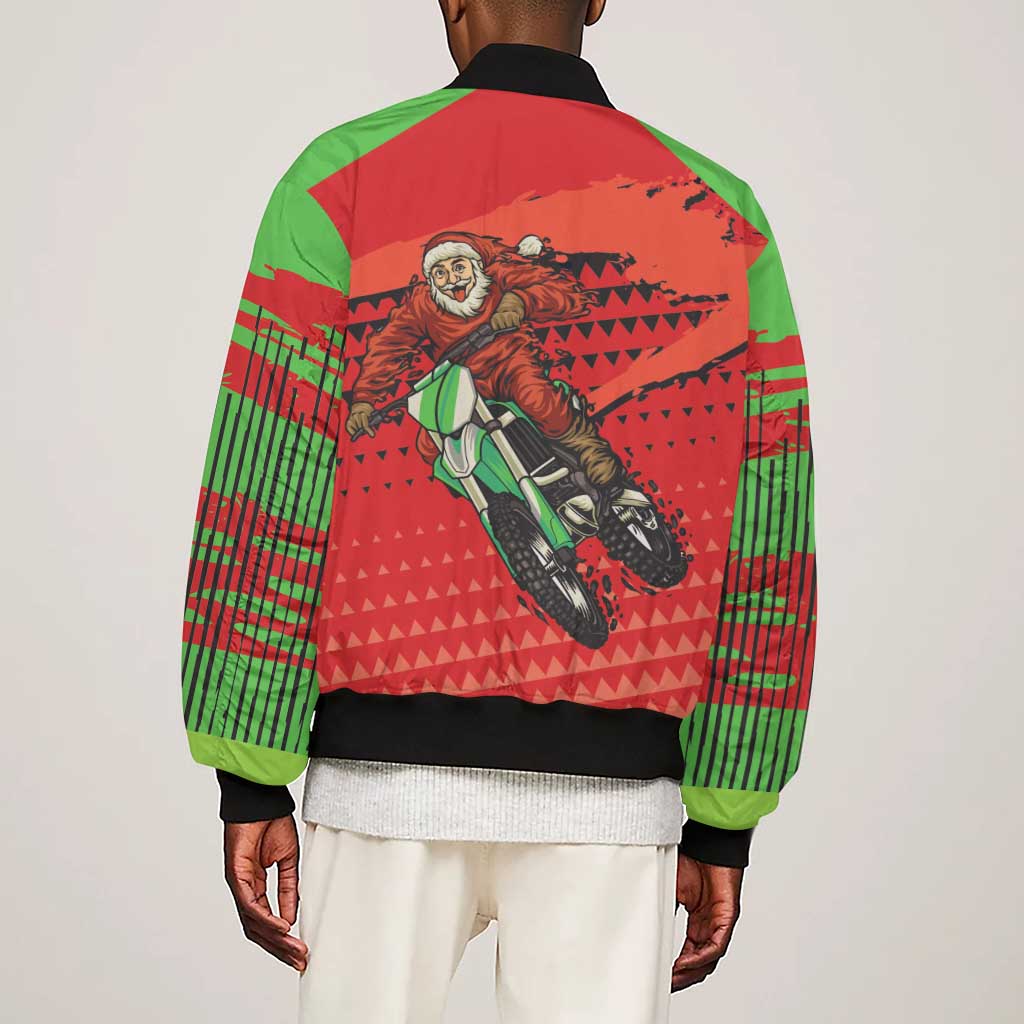 Afro Santa Braaap Sleeve Zip Bomber Jacket Motorcross Christmas