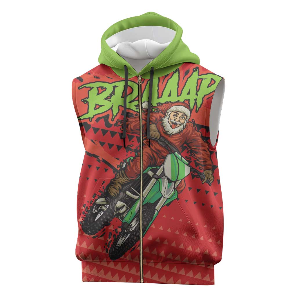 Afro Santa Braaap Sleeveless Zip Hoodie Motorcross Christmas - African Pride