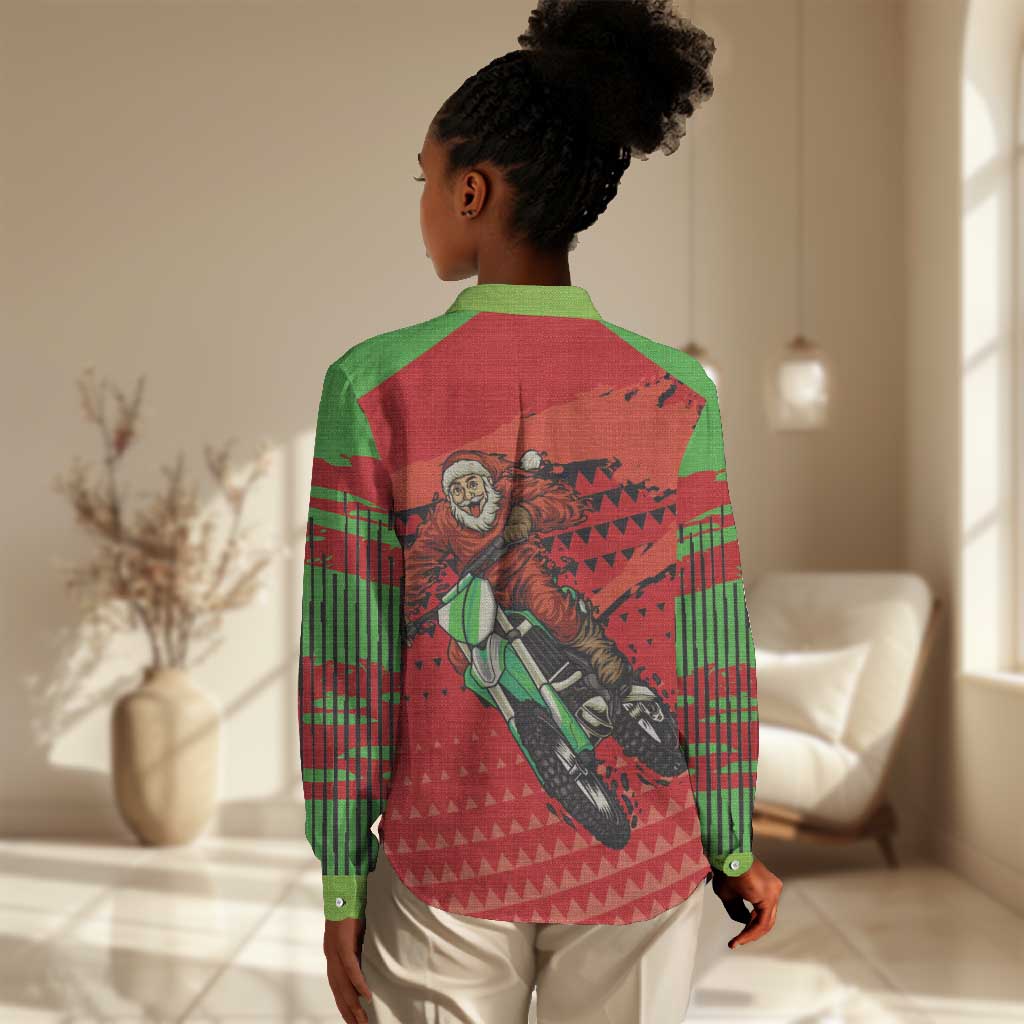 Afro Santa Braaap Women Casual Shirt Motorcross Christmas DT03