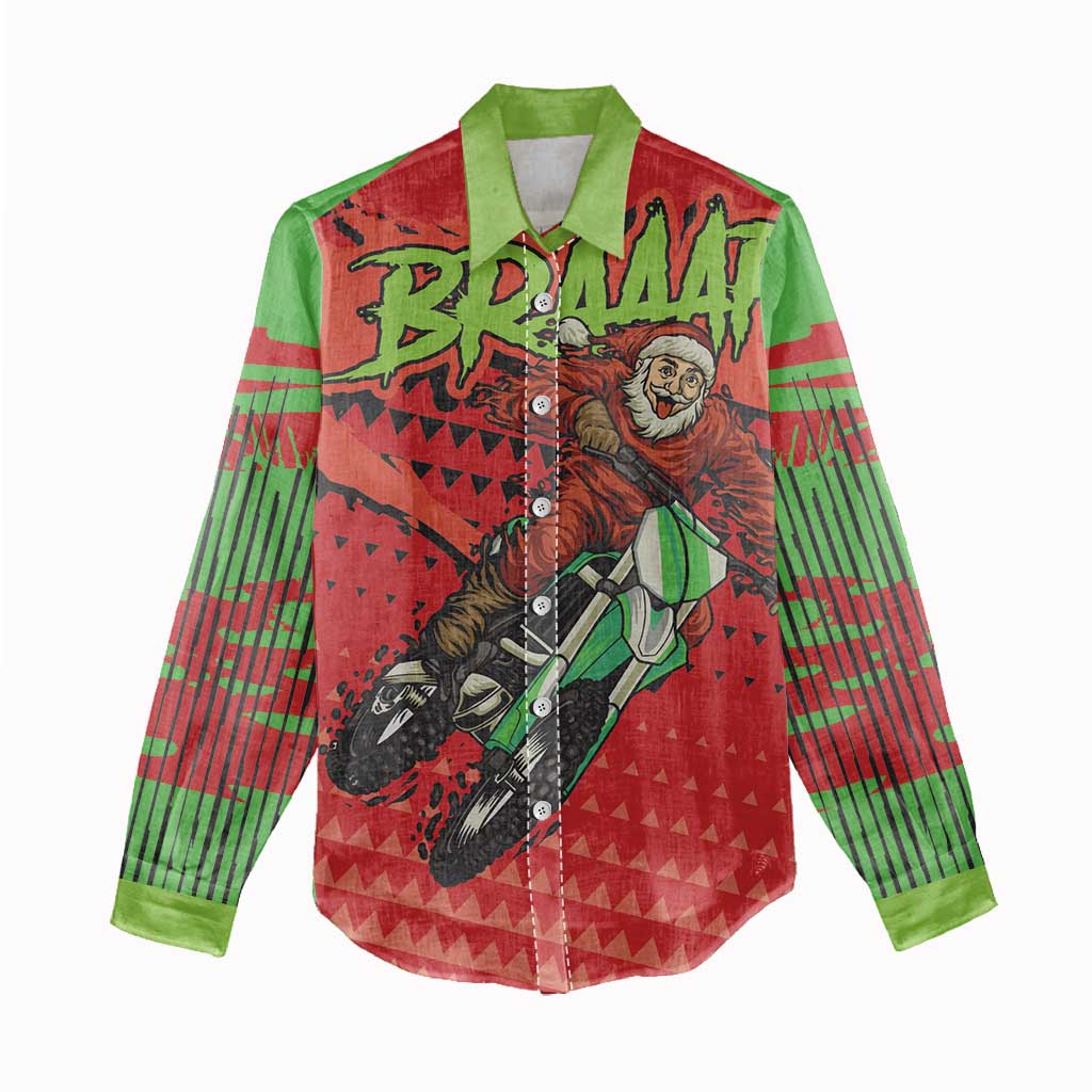 Afro Santa Braaap Women Casual Shirt Motorcross Christmas DT03