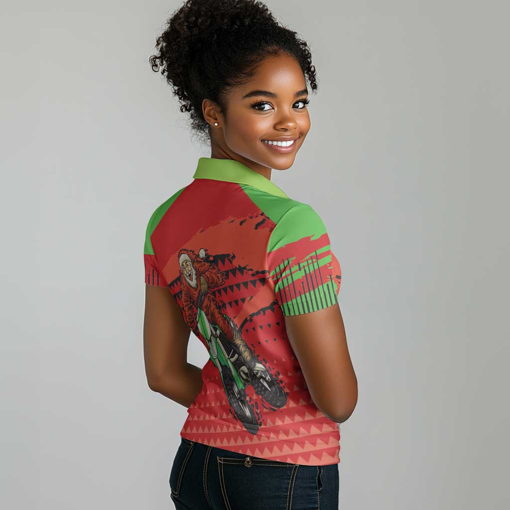 Afro Santa Braaap Women Polo Shirt Motorcross Christmas