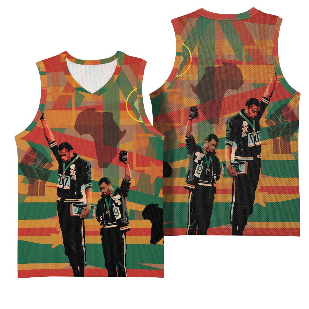 African American 1968 Basketball Jersey Black Power Fists of Freedom - African Pride