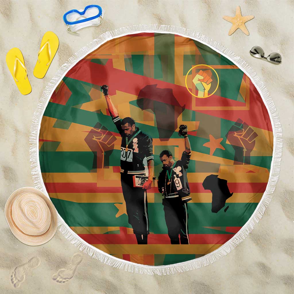 African American 1968 Beach Blanket Black Power Fists of Freedom