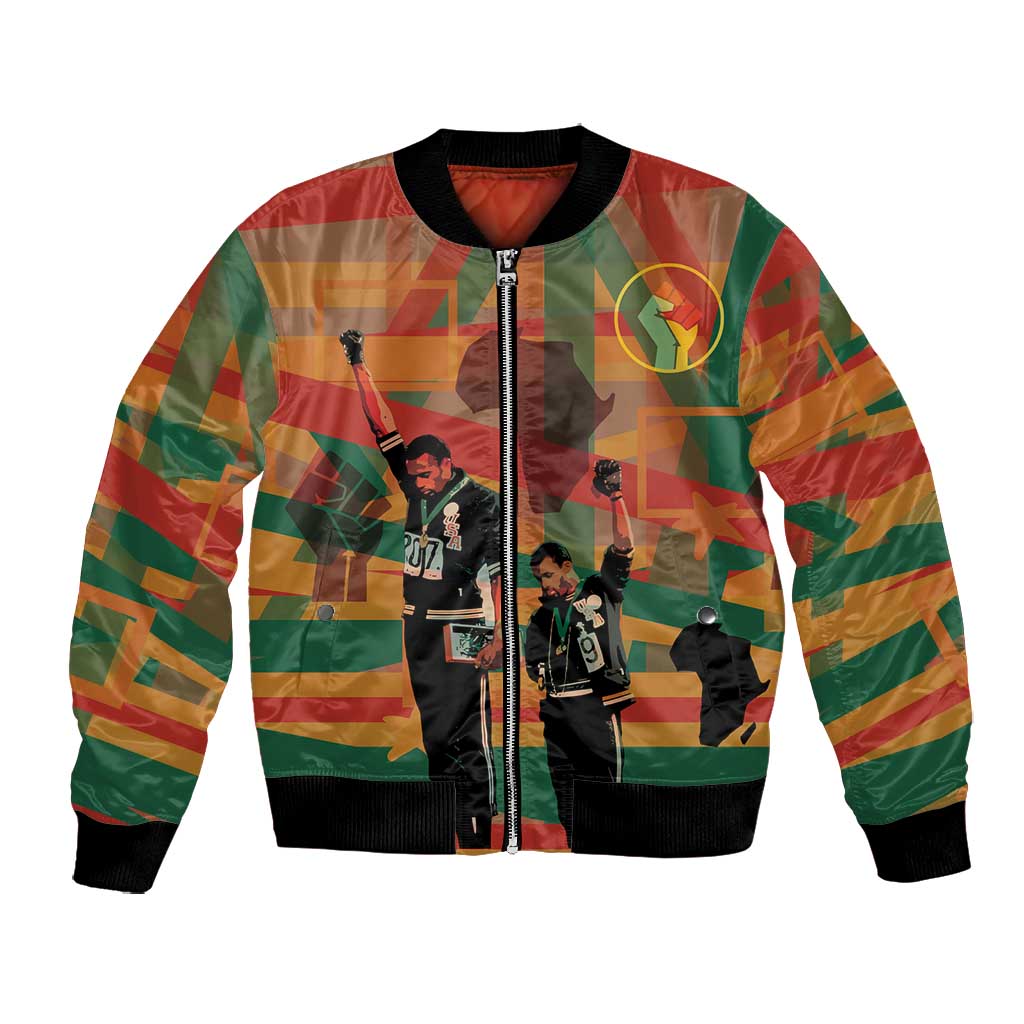 African American 1968 Bomber Jacket Black Power Fists of Freedom