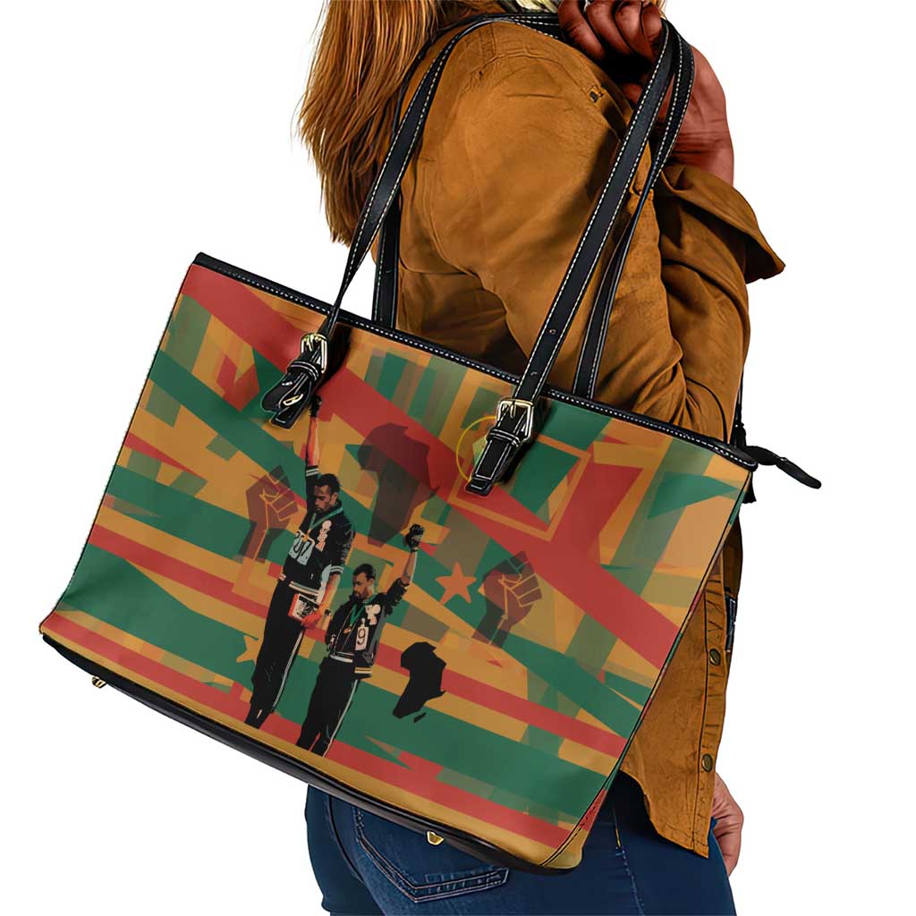 African American 1968 Leather Tote Bag Black Power Fists of Freedom