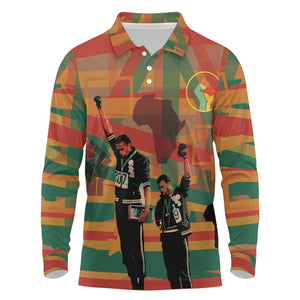 African American 1968 Long Sleeve Polo Shirt Black Power Fists of Freedom