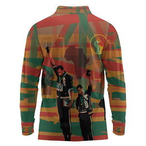 African American 1968 Long Sleeve Polo Shirt Black Power Fists of Freedom