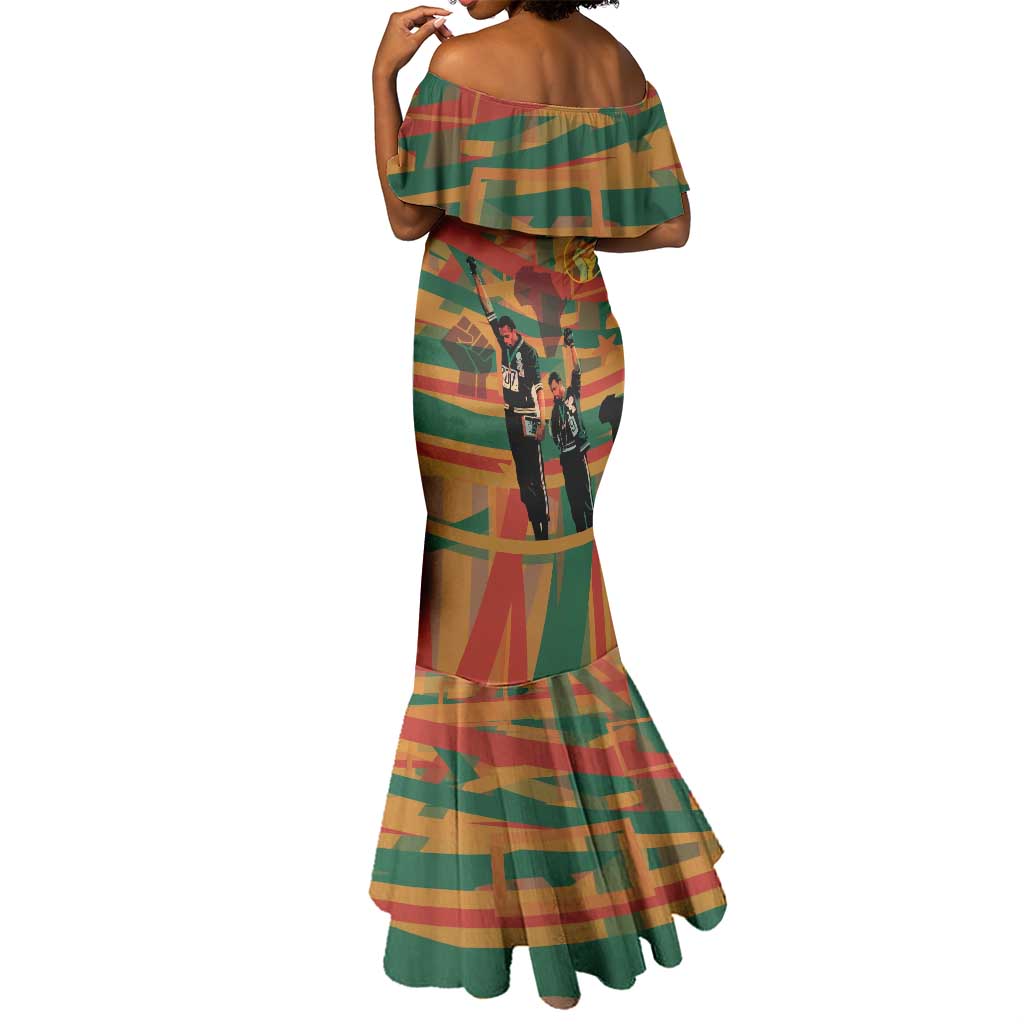 African American 1968 Mermaid Dress Black Power Fists of Freedom