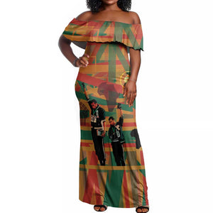 African American 1968 Off Shoulder Maxi Dress Black Power Fists of Freedom
