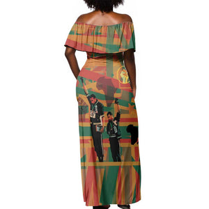 African American 1968 Off Shoulder Maxi Dress Black Power Fists of Freedom