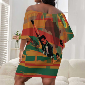 African American 1968 Off Shoulder Short Dress Black Power Fists of Freedom