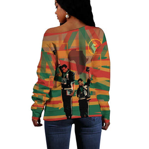 African American 1968 Off Shoulder Sweater Black Power Fists of Freedom