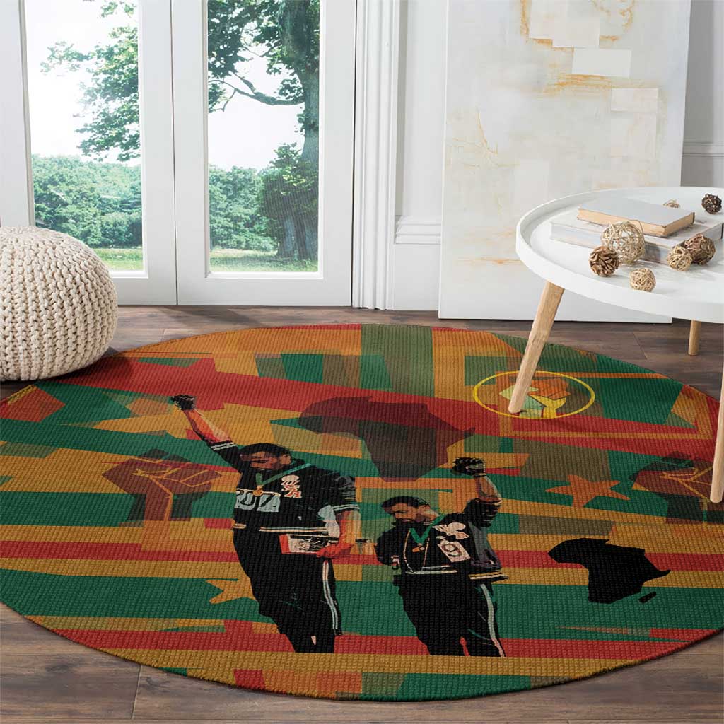 African American 1968 Round Carpet Black Power Fists of Freedom