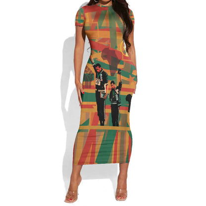 African American 1968 Short Sleeve Bodycon Dress Black Power Fists of Freedom DT03
