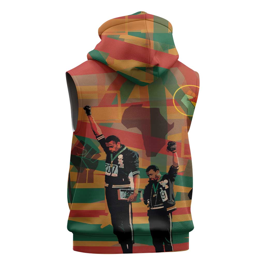 African American 1968 Sleeveless Hoodie Black Power Fists of Freedom - African Pride