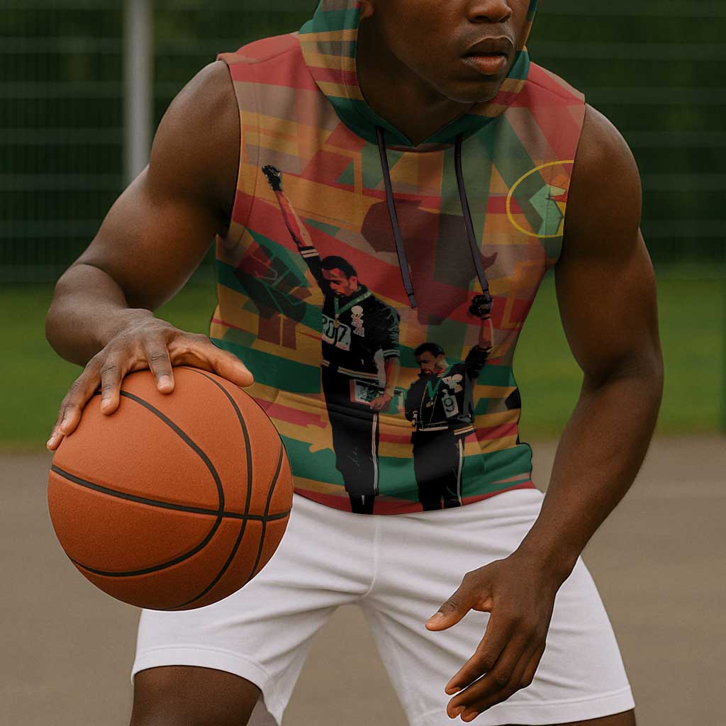 African American 1968 Sleeveless Hoodie Black Power Fists of Freedom - African Pride