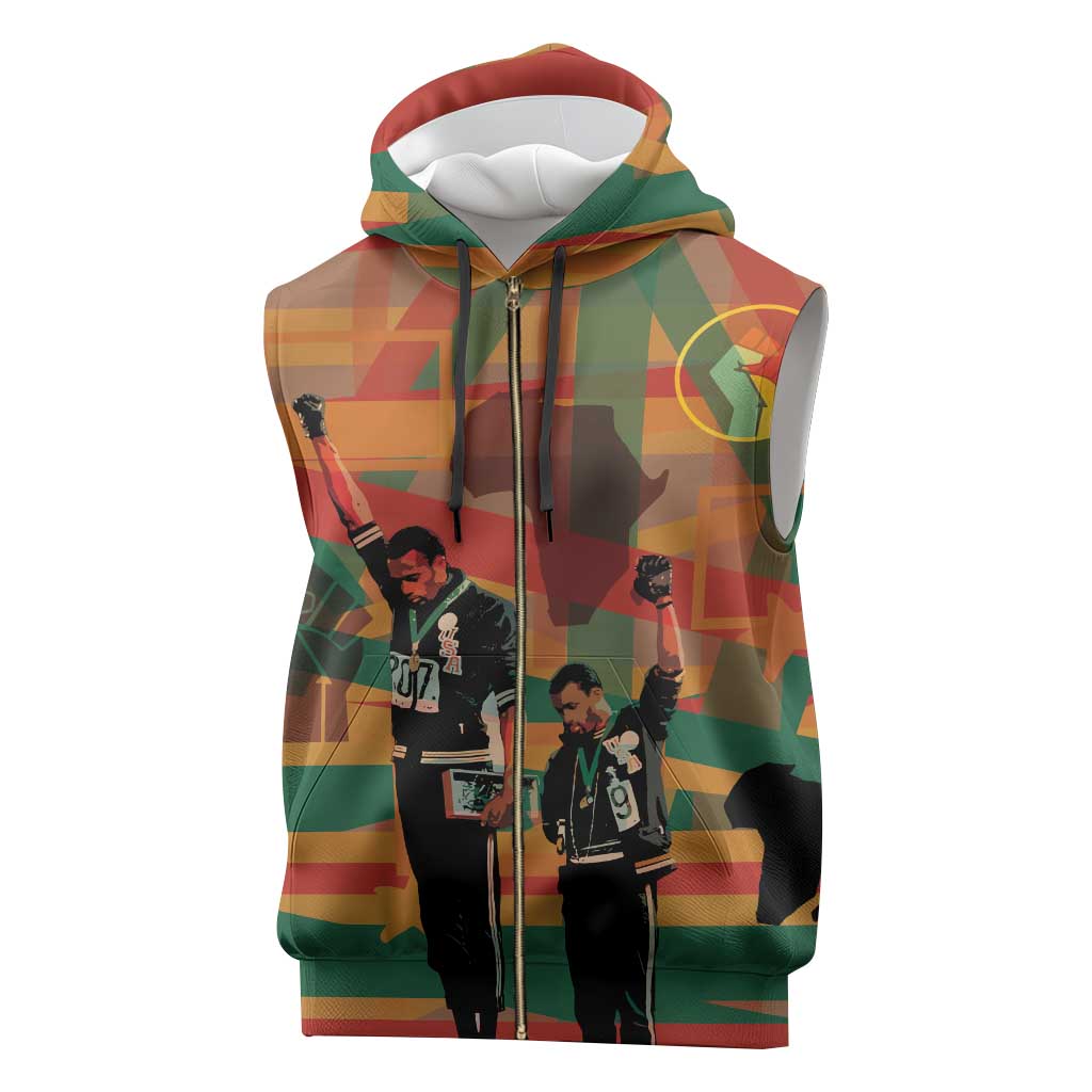 African American 1968 Sleeveless Zip Hoodie Black Power Fists of Freedom - African Pride