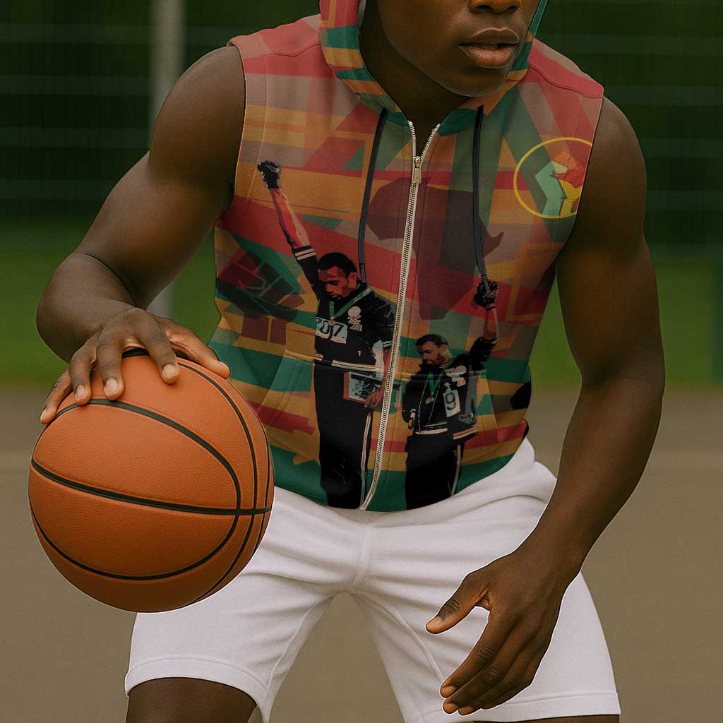 African American 1968 Sleeveless Zip Hoodie Black Power Fists of Freedom - African Pride