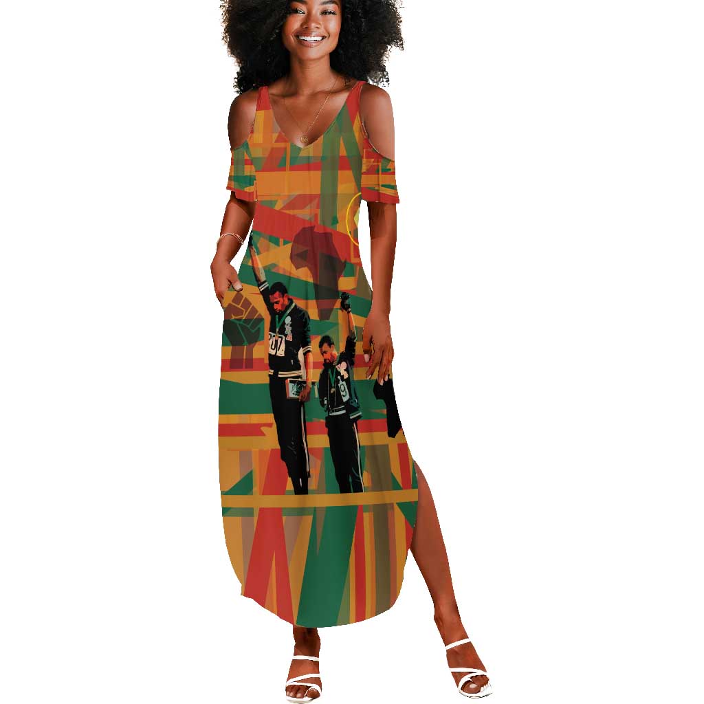 African American 1968 Summer Maxi Dress Black Power Fists of Freedom