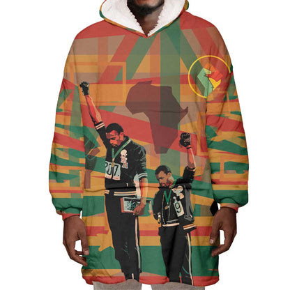 African American 1968 Wearable Blanket Hoodie Black Power Fists of Freedom