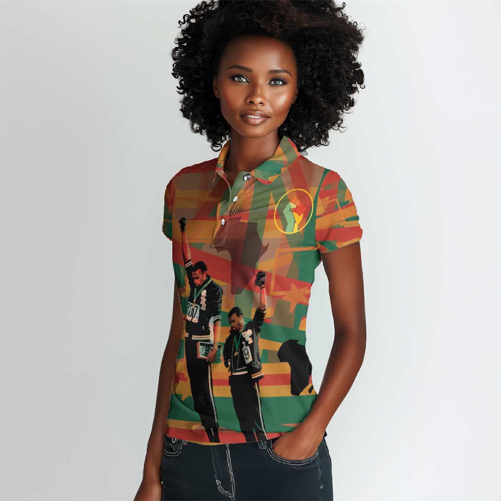 African American 1968 Women Polo Shirt Black Power Fists of Freedom