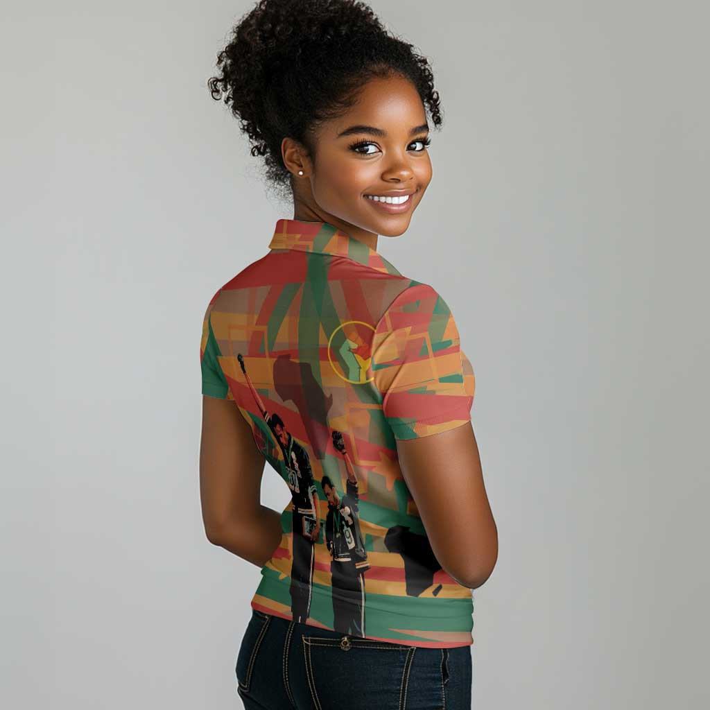 African American 1968 Women Polo Shirt Black Power Fists of Freedom
