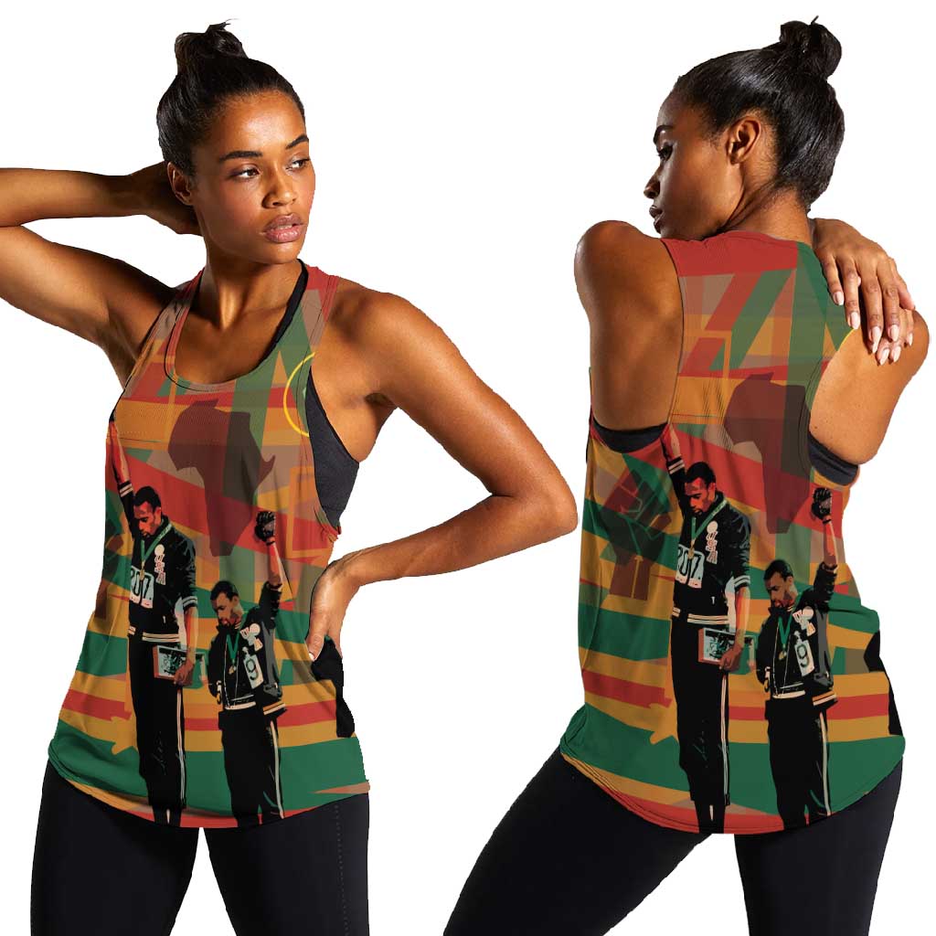 African American 1968 Women Racerback Tank Black Power Fists of Freedom