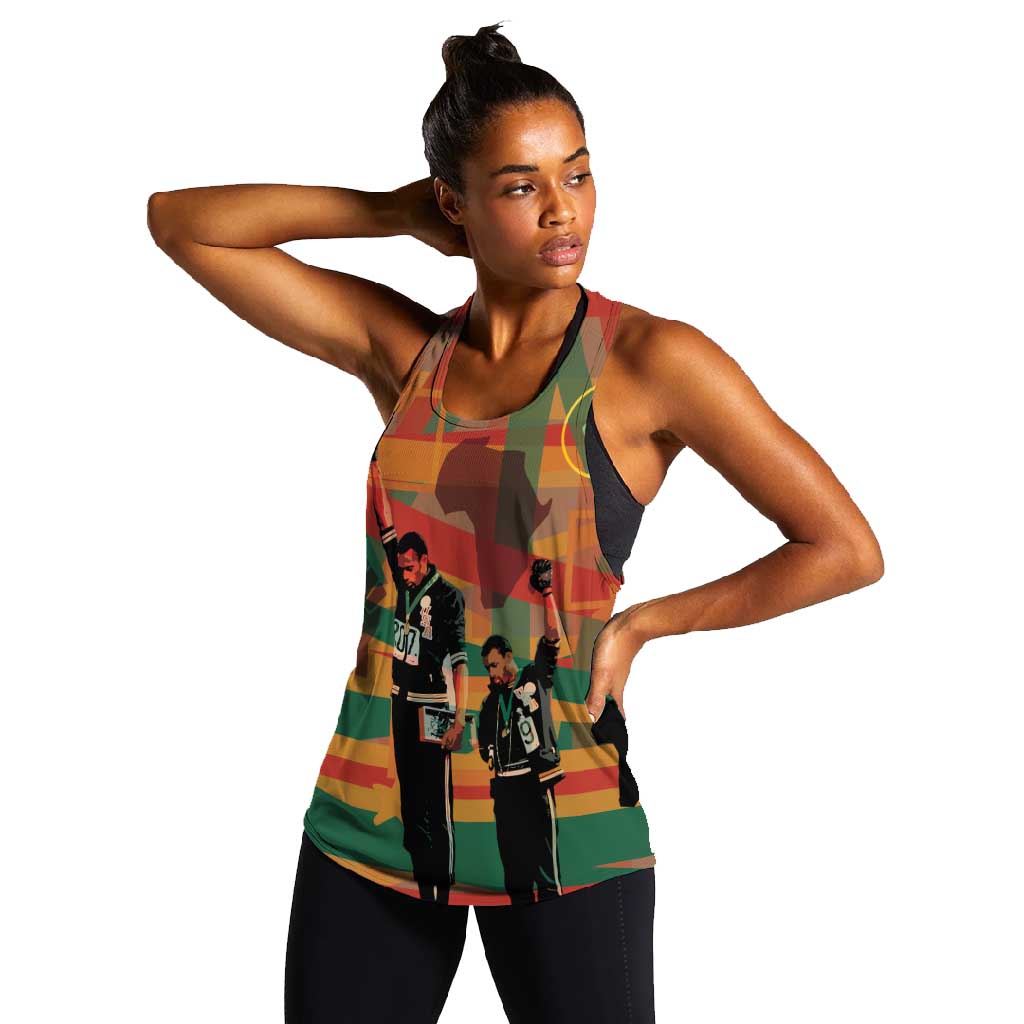African American 1968 Women Racerback Tank Black Power Fists of Freedom