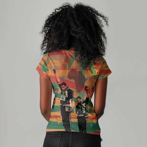 African American 1968 Women V-Neck T-Shirt Black Power Fists of Freedom