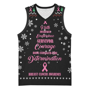 Christmas Tree Breast Cancer Afro Basketball Jersey Survivor African - African Pride