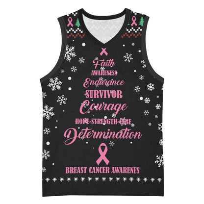 Christmas Tree Breast Cancer Afro Basketball Jersey Survivor African - African Pride